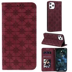 Intricate Embossing Four Leaf Clover Leather Wallet Case for iPhone 12 Pro Max (6.7 inch) - Claret
