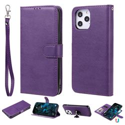 Retro Greek Detachable Magnetic PU Leather Wallet Phone Case for iPhone 12 Pro Max (6.7 inch) - Purple