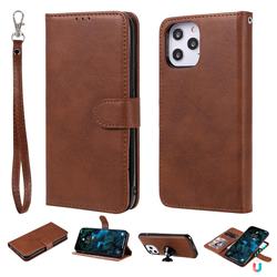 Retro Greek Detachable Magnetic PU Leather Wallet Phone Case for iPhone 12 Pro Max (6.7 inch) - Brown