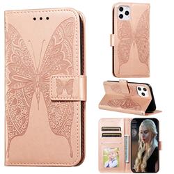 Intricate Embossing Vivid Butterfly Leather Wallet Case for iPhone 12 Pro Max (6.7 inch) - Rose Gold