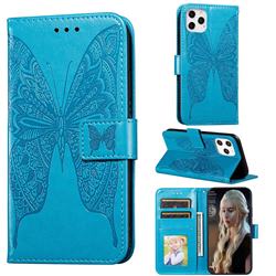 Intricate Embossing Vivid Butterfly Leather Wallet Case for iPhone 12 Pro Max (6.7 inch) - Blue