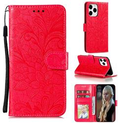 Intricate Embossing Lace Jasmine Flower Leather Wallet Case for iPhone 12 Pro Max (6.7 inch) - Red