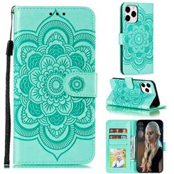 Intricate Embossing Datura Solar Leather Wallet Case for iPhone 12 Pro Max (6.7 inch) - Green