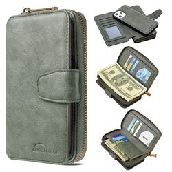 Binfen Color Retro Buckle Zipper Multifunction Leather Phone Wallet for iPhone 12 Pro Max (6.7 inch) - Celadon