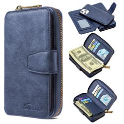 Binfen Color Retro Buckle Zipper Multifunction Leather Phone Wallet for iPhone 12 Pro Max (6.7 inch) - Blue