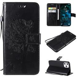 Embossing Butterfly Tree Leather Wallet Case for iPhone 12 Pro Max (6.7 inch) - Black