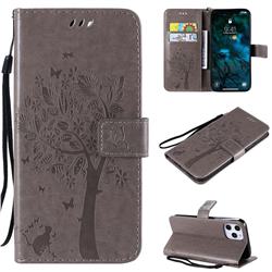 Embossing Butterfly Tree Leather Wallet Case for iPhone 12 Pro Max (6.7 inch) - Grey