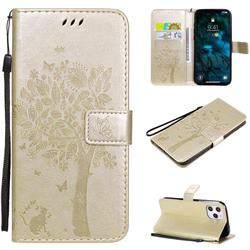 Embossing Butterfly Tree Leather Wallet Case for iPhone 12 Pro Max (6.7 inch) - Champagne