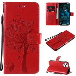 Embossing Butterfly Tree Leather Wallet Case for iPhone 12 Pro Max (6.7 inch) - Red