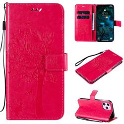 Embossing Butterfly Tree Leather Wallet Case for iPhone 12 Pro Max (6.7 inch) - Rose