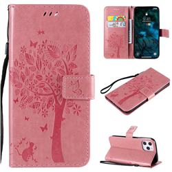 Embossing Butterfly Tree Leather Wallet Case for iPhone 12 Pro Max (6.7 inch) - Pink
