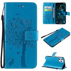 Embossing Butterfly Tree Leather Wallet Case for iPhone 12 Pro Max (6.7 inch) - Blue