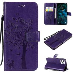 Embossing Butterfly Tree Leather Wallet Case for iPhone 12 Pro Max (6.7 inch) - Purple