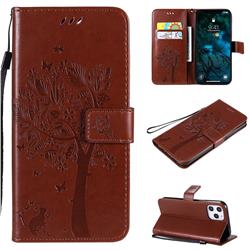 Embossing Butterfly Tree Leather Wallet Case for iPhone 12 Pro Max (6.7 inch) - Coffee