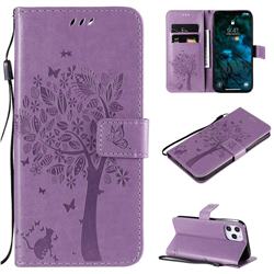 Embossing Butterfly Tree Leather Wallet Case for iPhone 12 Pro Max (6.7 inch) - Violet
