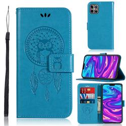 Intricate Embossing Owl Campanula Leather Wallet Case for iPhone 12 Pro Max (6.7 inch) - Blue