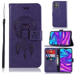 Intricate Embossing Owl Campanula Leather Wallet Case for iPhone 12 Pro Max (6.7 inch) - Purple