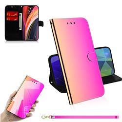 Shining Mirror Like Surface Leather Wallet Case for iPhone 12 Pro Max (6.7 inch) - Rainbow Gradient
