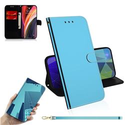 Shining Mirror Like Surface Leather Wallet Case for iPhone 12 Pro Max (6.7 inch) - Blue