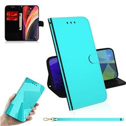 Shining Mirror Like Surface Leather Wallet Case for iPhone 12 Pro Max (6.7 inch) - Mint Green