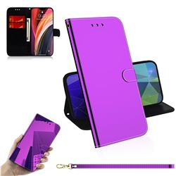 Shining Mirror Like Surface Leather Wallet Case for iPhone 12 Pro Max (6.7 inch) - Purple