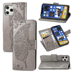 Embossing Mandala Flower Butterfly Leather Wallet Case for iPhone 12 Pro Max (6.7 inch) - Gray