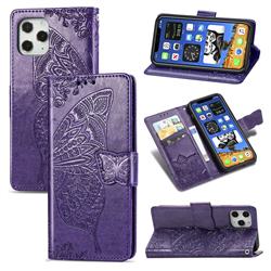 Embossing Mandala Flower Butterfly Leather Wallet Case for iPhone 12 Pro Max (6.7 inch) - Dark Purple