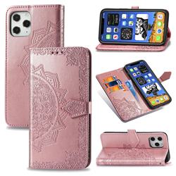 Embossing Imprint Mandala Flower Leather Wallet Case for iPhone 12 Pro Max (6.7 inch) - Rose Gold