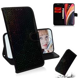 Laser Circle Shining Leather Wallet Phone Case for iPhone 12 Pro Max (6.7 inch) - Black