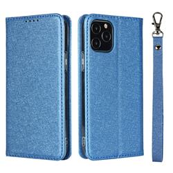 Ultra Slim Magnetic Automatic Suction Silk Lanyard Leather Flip Cover for iPhone 12 Pro Max (6.7 inch) - Sky Blue