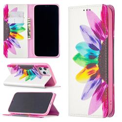 Sun Flower Slim Magnetic Attraction Wallet Flip Cover for iPhone 12 Pro Max (6.7 inch)