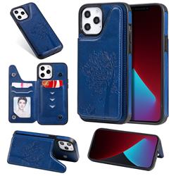 Luxury Tree and Cat Multifunction Magnetic Card Slots Stand Leather Phone Back Cover for iPhone 12 Pro Max (6.7 inch) - Blue