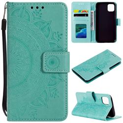 Intricate Embossing Datura Leather Wallet Case for iPhone 12 Pro Max (6.7 inch) - Mint Green