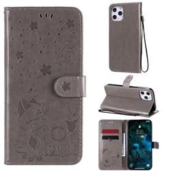 Embossing Bee and Cat Leather Wallet Case for iPhone 12 Pro Max (6.7 inch) - Gray