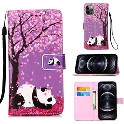 Cherry Blossom Panda Matte Leather Wallet Phone Case for iPhone 12 Pro Max (6.7 inch)