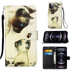 Cat Confrontation Matte Leather Wallet Phone Case for iPhone 12 Pro Max (6.7 inch)