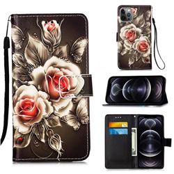 Black Rose Matte Leather Wallet Phone Case for iPhone 12 Pro Max (6.7 inch)
