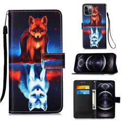 Water Fox Matte Leather Wallet Phone Case for iPhone 12 Pro Max (6.7 inch)