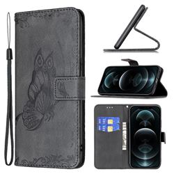Binfen Color Imprint Vivid Butterfly Leather Wallet Case for iPhone 12 Pro Max (6.7 inch) - Black