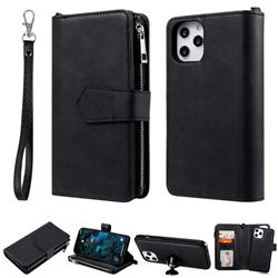 Retro Luxury Multifunction Zipper Leather Phone Wallet for iPhone 12 Pro Max (6.7 inch) - Black