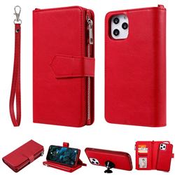Retro Luxury Multifunction Zipper Leather Phone Wallet for iPhone 12 Pro Max (6.7 inch) - Red