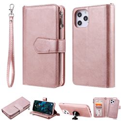 Retro Luxury Multifunction Zipper Leather Phone Wallet for iPhone 12 Pro Max (6.7 inch) - Rose Gold