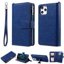 Retro Luxury Multifunction Zipper Leather Phone Wallet for iPhone 12 Pro Max (6.7 inch) - Blue