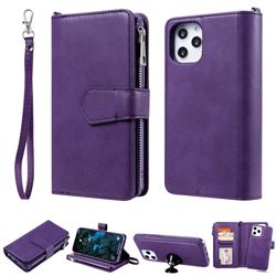 Retro Luxury Multifunction Zipper Leather Phone Wallet for iPhone 12 Pro Max (6.7 inch) - Purple