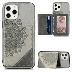 Mandala Flower Cloth Multifunction Stand Card Leather Phone Case for iPhone 12 Pro Max (6.7 inch) - Gray