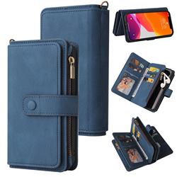 Luxury Multi-functional Zipper Wallet Leather Phone Case Cover for iPhone 12 Pro Max (6.7 inch) - Blue