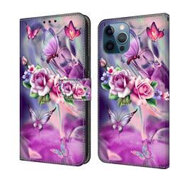 Flower Butterflies Crystal PU Leather Protective Wallet Case Cover for iPhone 12 Pro Max (6.7 inch)