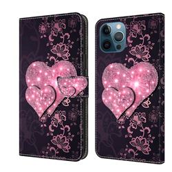 Lace Heart Crystal PU Leather Protective Wallet Case Cover for iPhone 12 Pro Max (6.7 inch)
