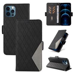 Grid Pattern Splicing Protective Wallet Case Cover for iPhone 12 Pro Max (6.7 inch) - Black