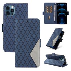 Grid Pattern Splicing Protective Wallet Case Cover for iPhone 12 Pro Max (6.7 inch) - Blue
